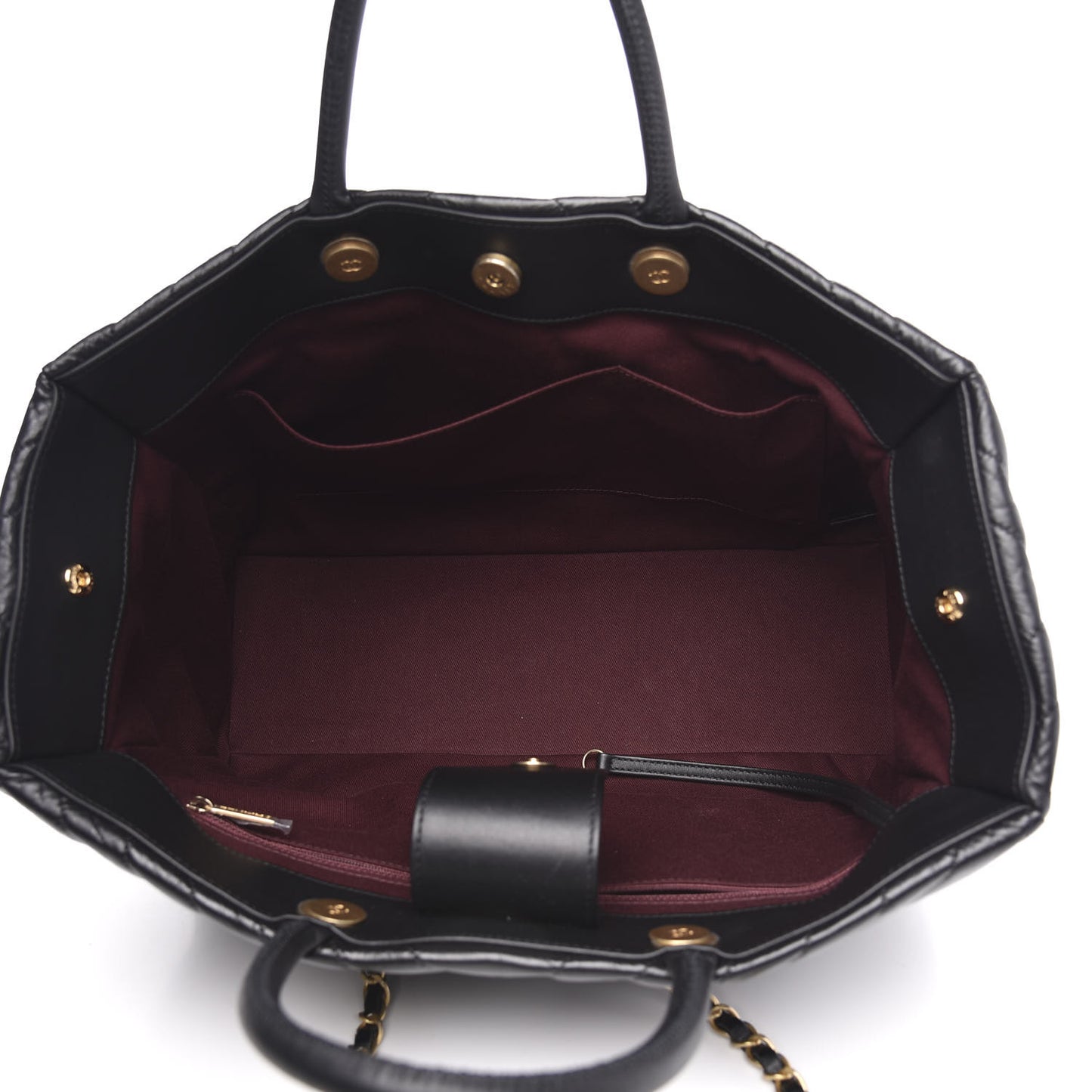 Aged Calfskin Chevron Large Coco Handle Shopping Tote Black