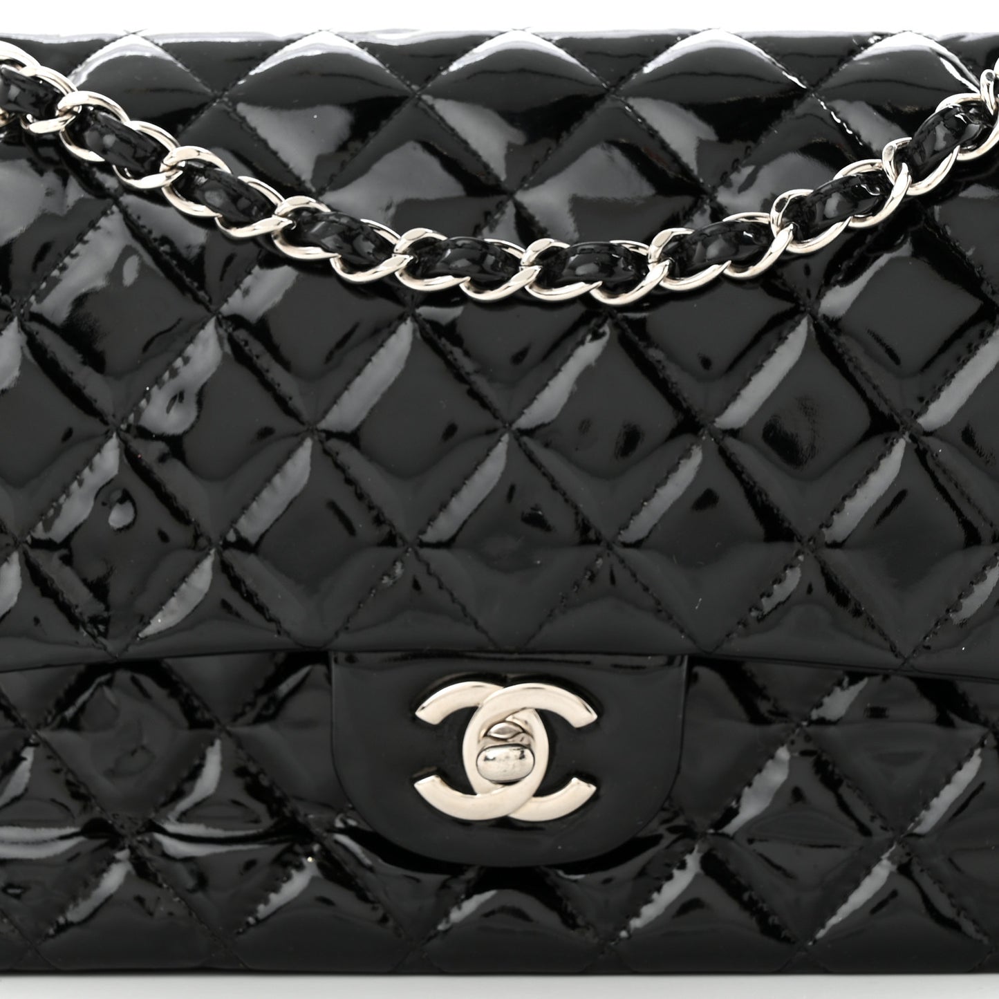 Patent Quilted Medium Double Flap Black