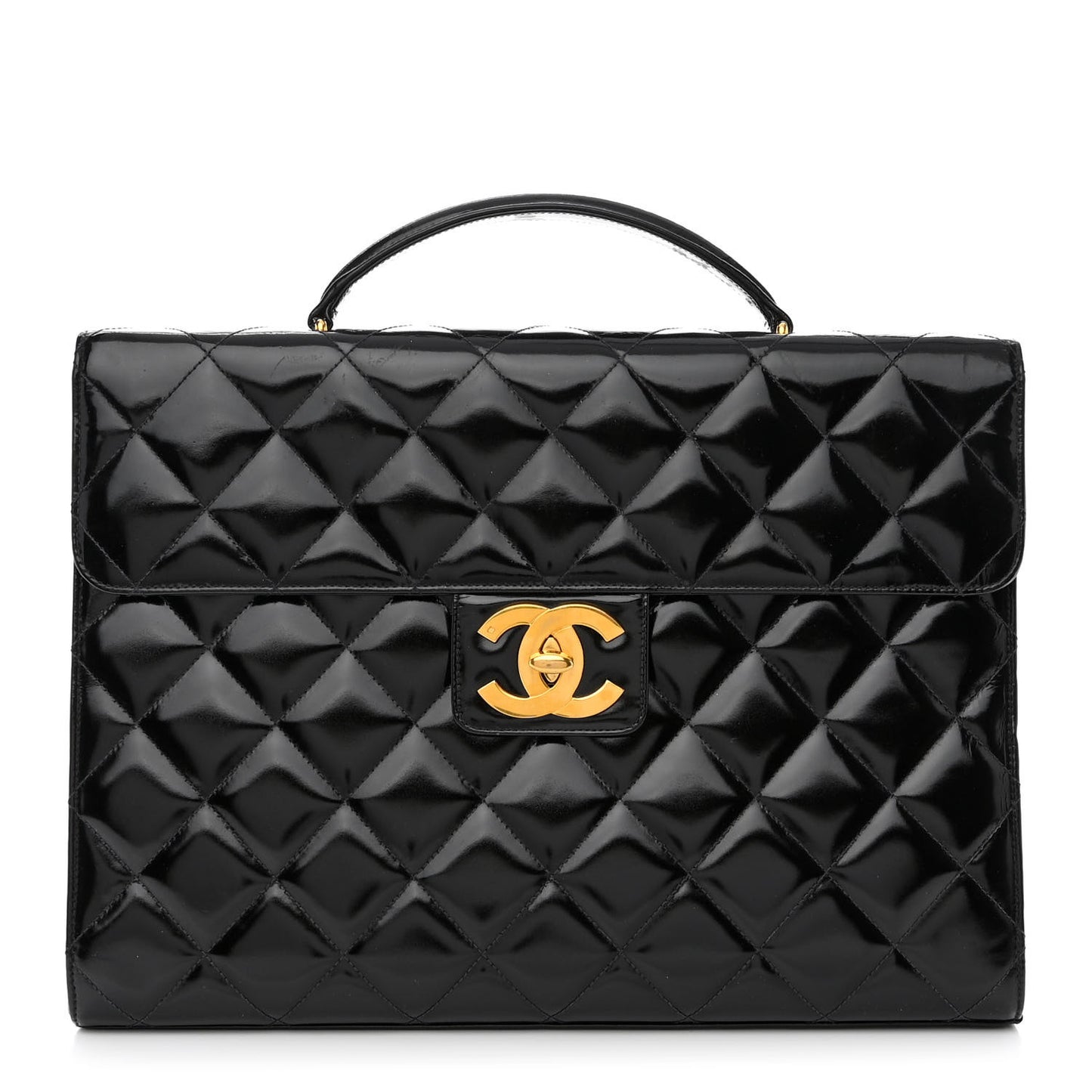 Patent Quilted Briefcase Laptop Bag Black