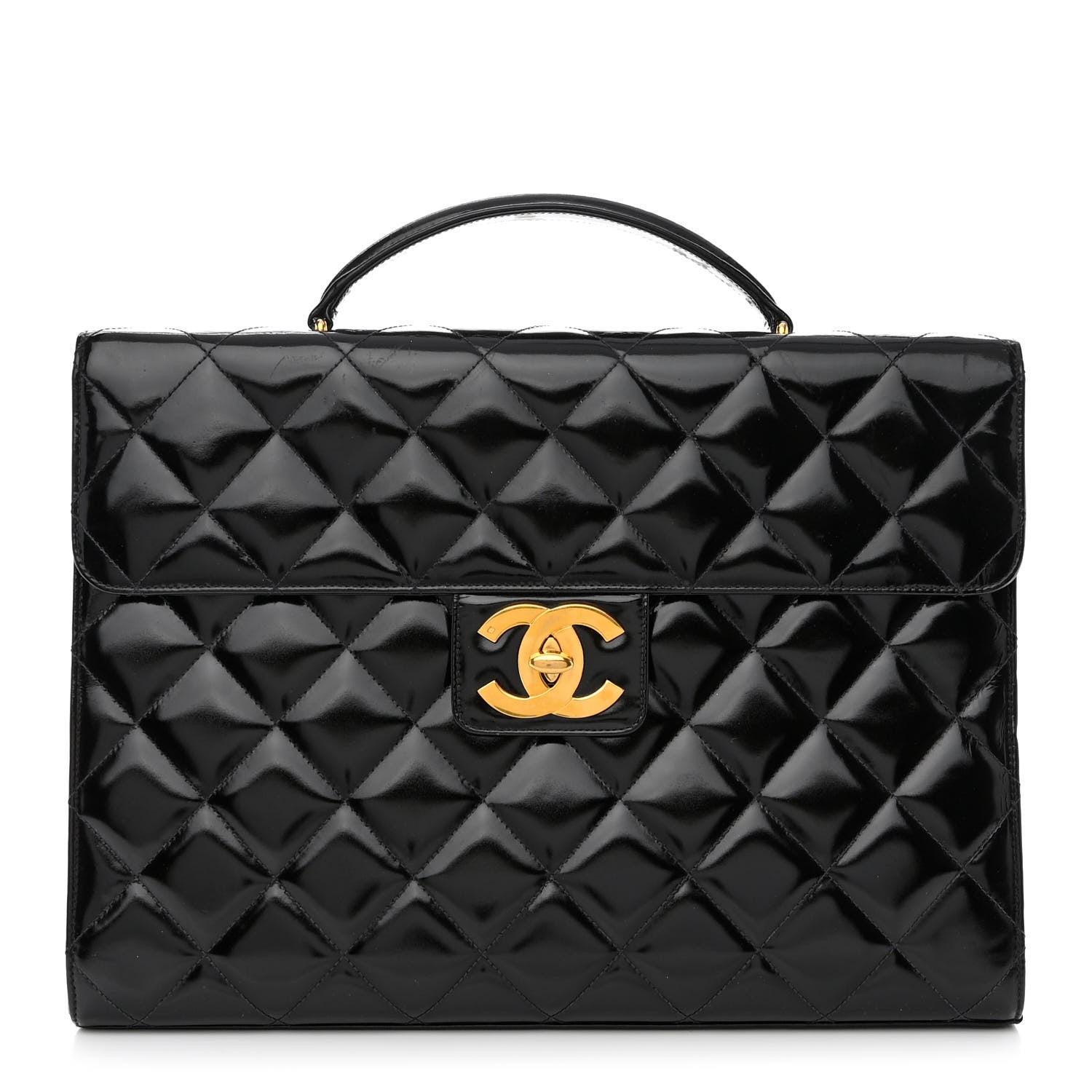 Chanel Patent Quilted Briefcase Laptop Bag Black 1 of 15