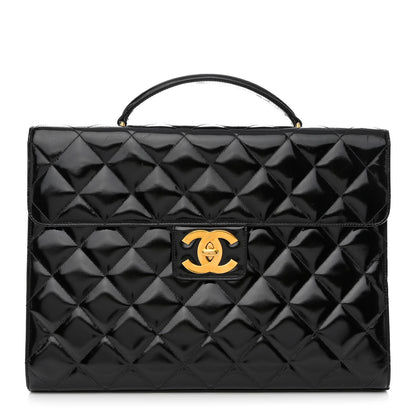 Chanel Patent Quilted Briefcase Laptop Bag Black 1 of 15