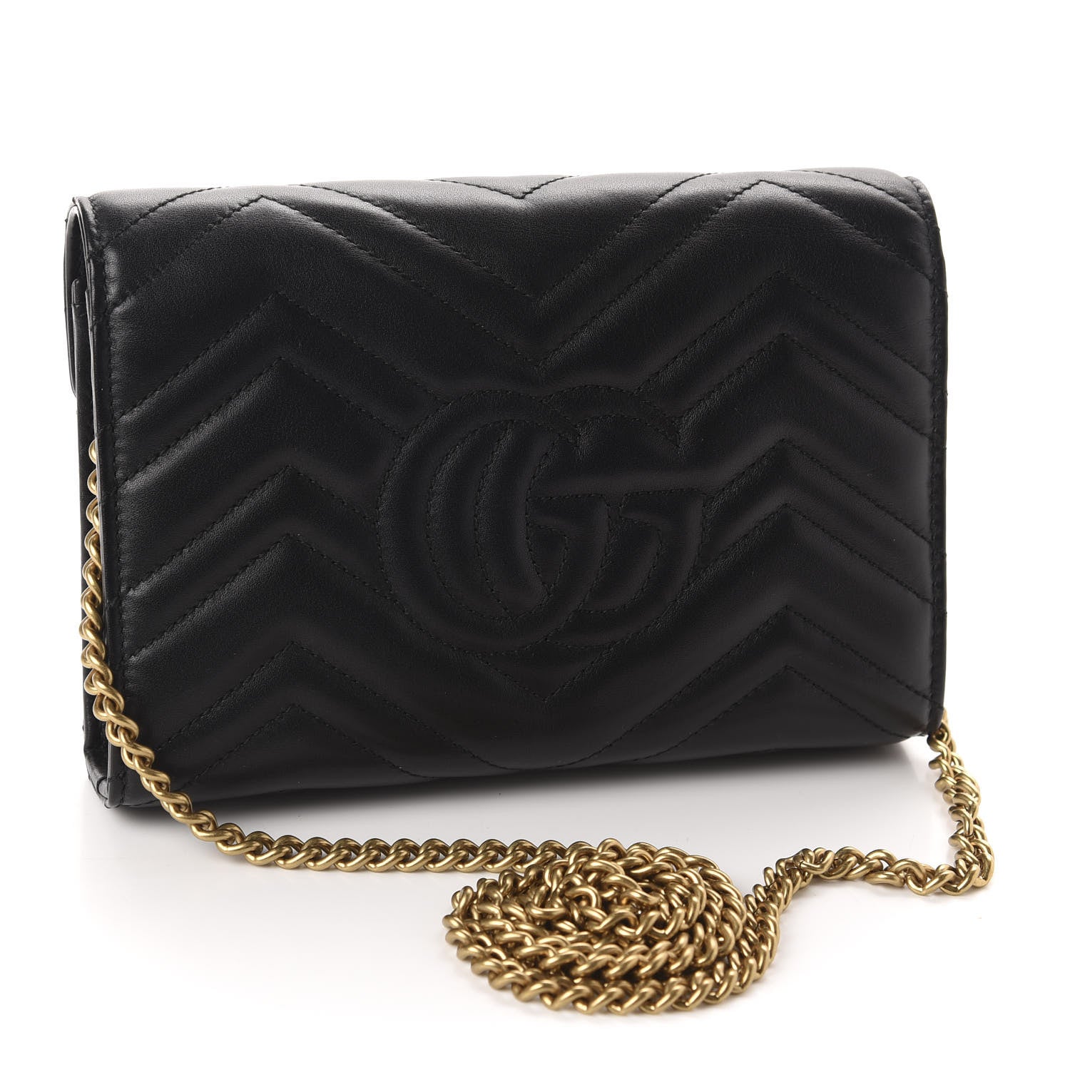Gucci Calfskin Matelasse GG Marmont Chain Wallet Black 3 of 10