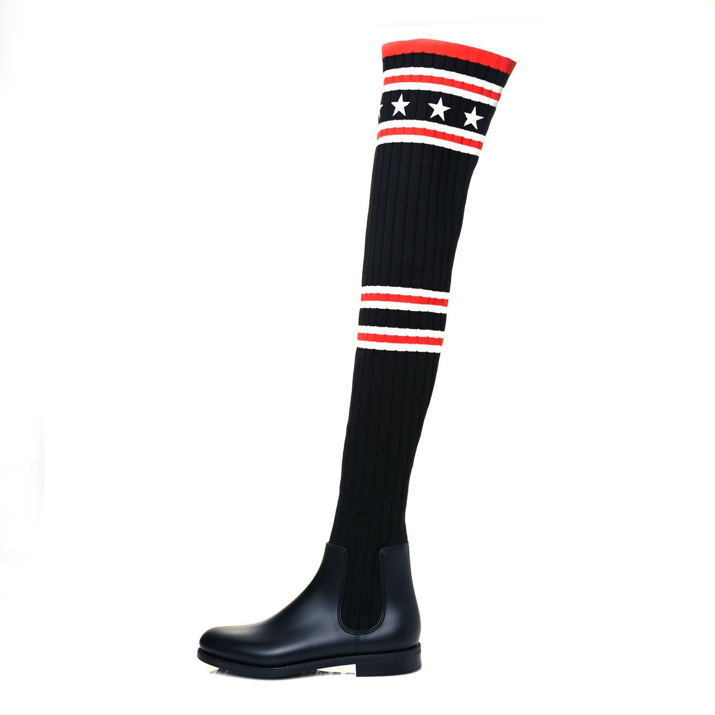 Knit Rubber Storm Over The Knee Boots 37 Black