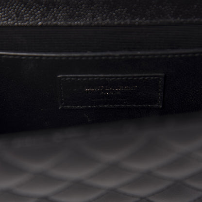 Saint Laurent Grain De Poudre Textured Mixed Matelasse Triquilt Medium Monogram Satchel Black 6 of 14