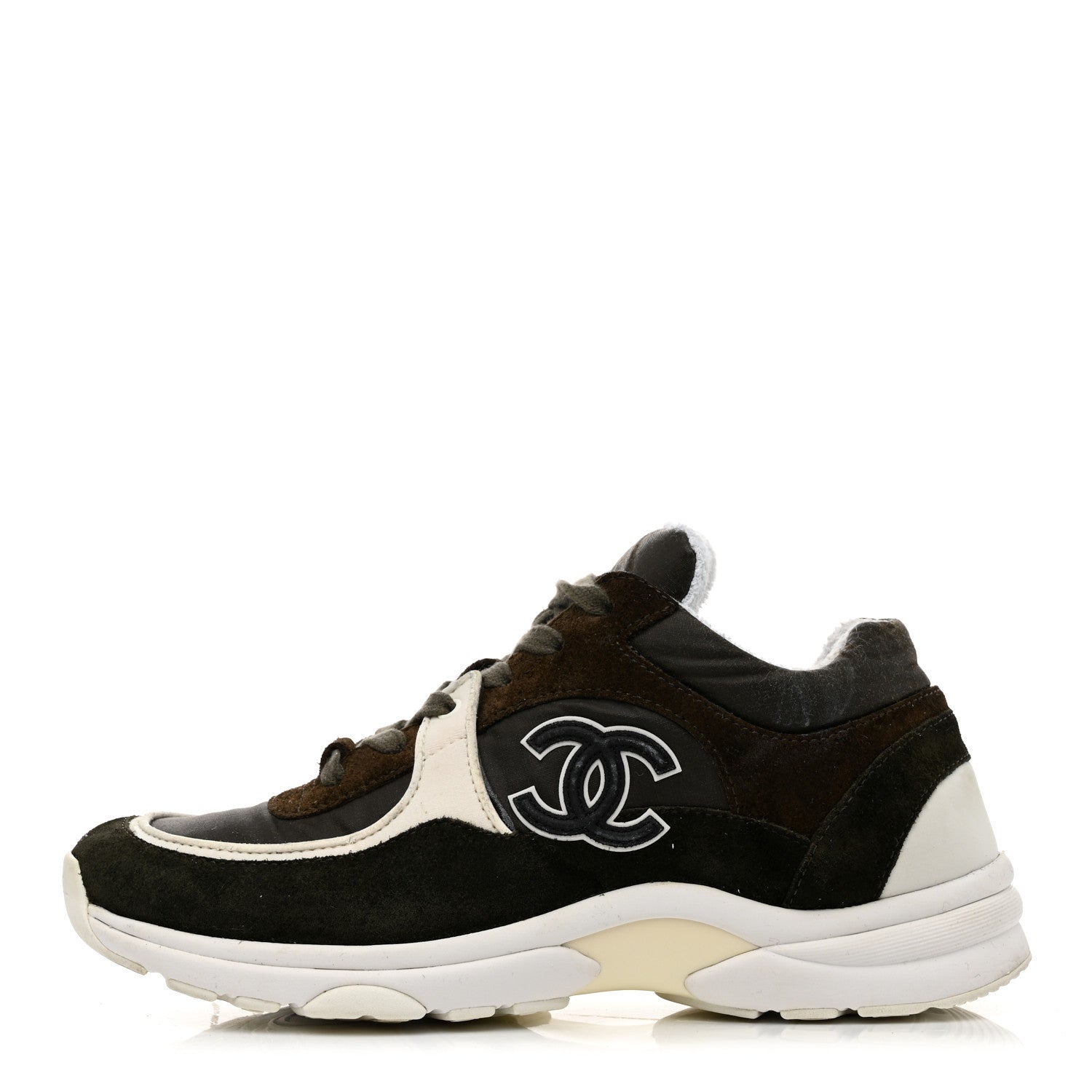 Chanel Fabric Calfskin Suede CC Womens Sneakers 36.5 Dark Green 1 of 8