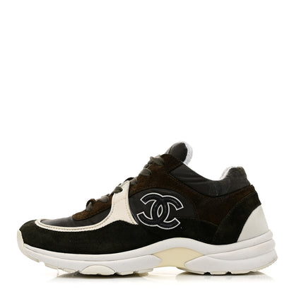 Chanel Fabric Calfskin Suede CC Womens Sneakers 36.5 Dark Green 1 of 8