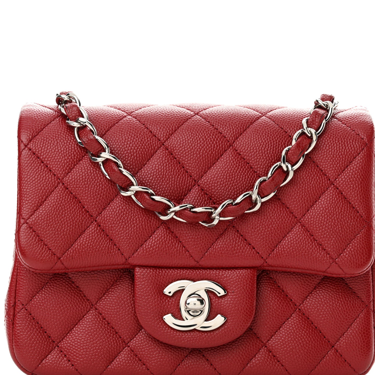Caviar Quilted Mini Square Flap Red