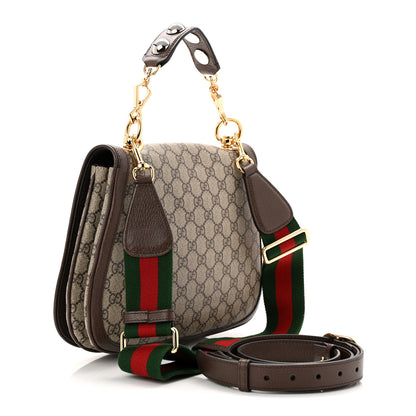 Gucci GG Supreme Monogram Textured Dollar Calfskin Web Medium Blondie Top Handle Shoulder Flap Bag Beige Ebony New Acero 3 of 10