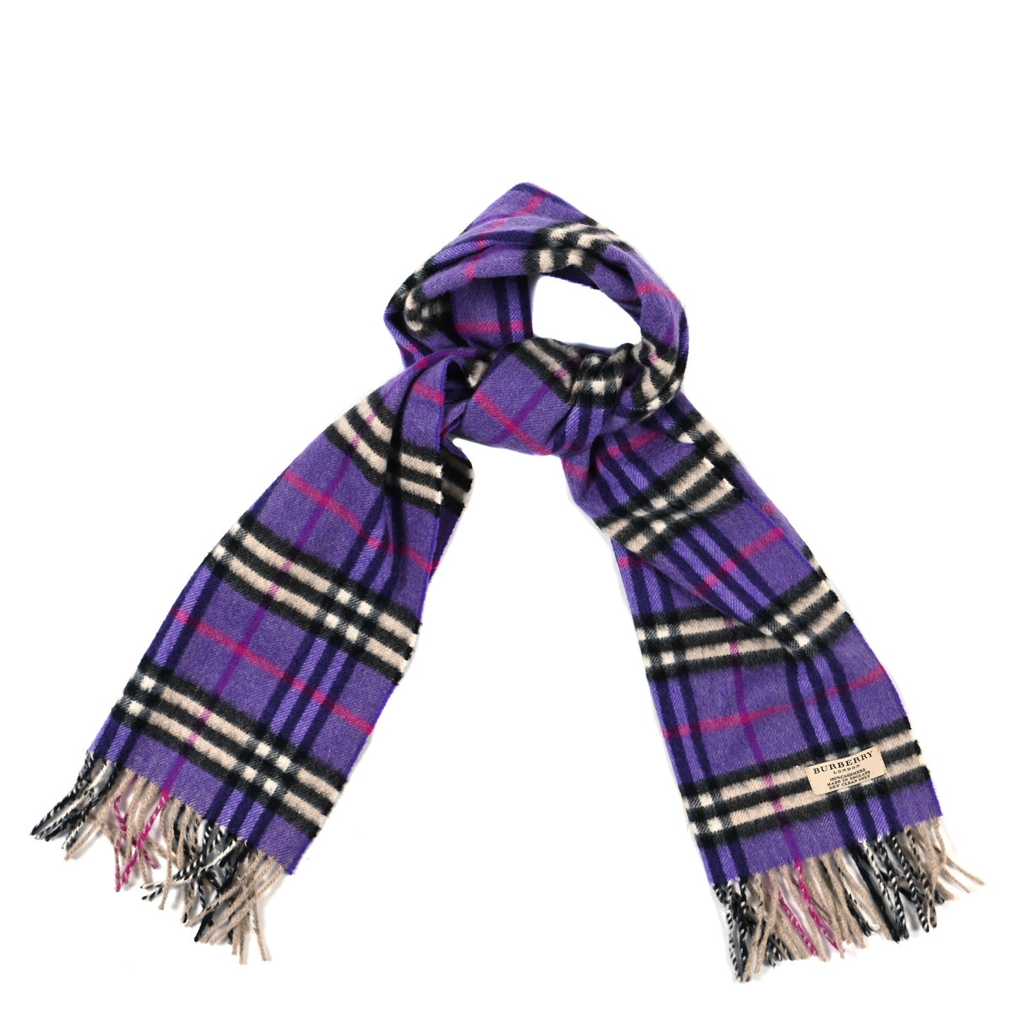 Cashmere Check Fringe Scarf Purple