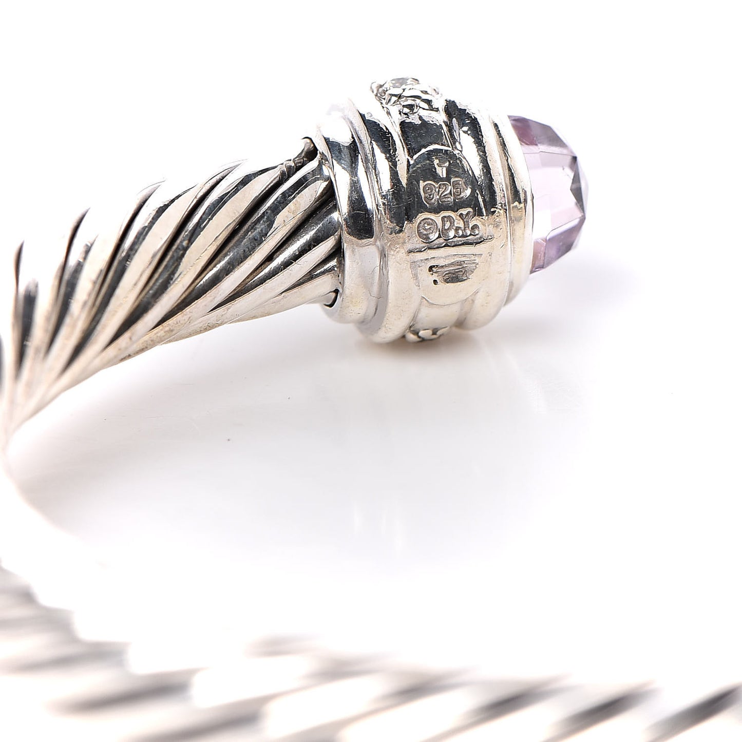 Sterling Silver Diamond Amethyst 7mm Cable Classics Bracelet