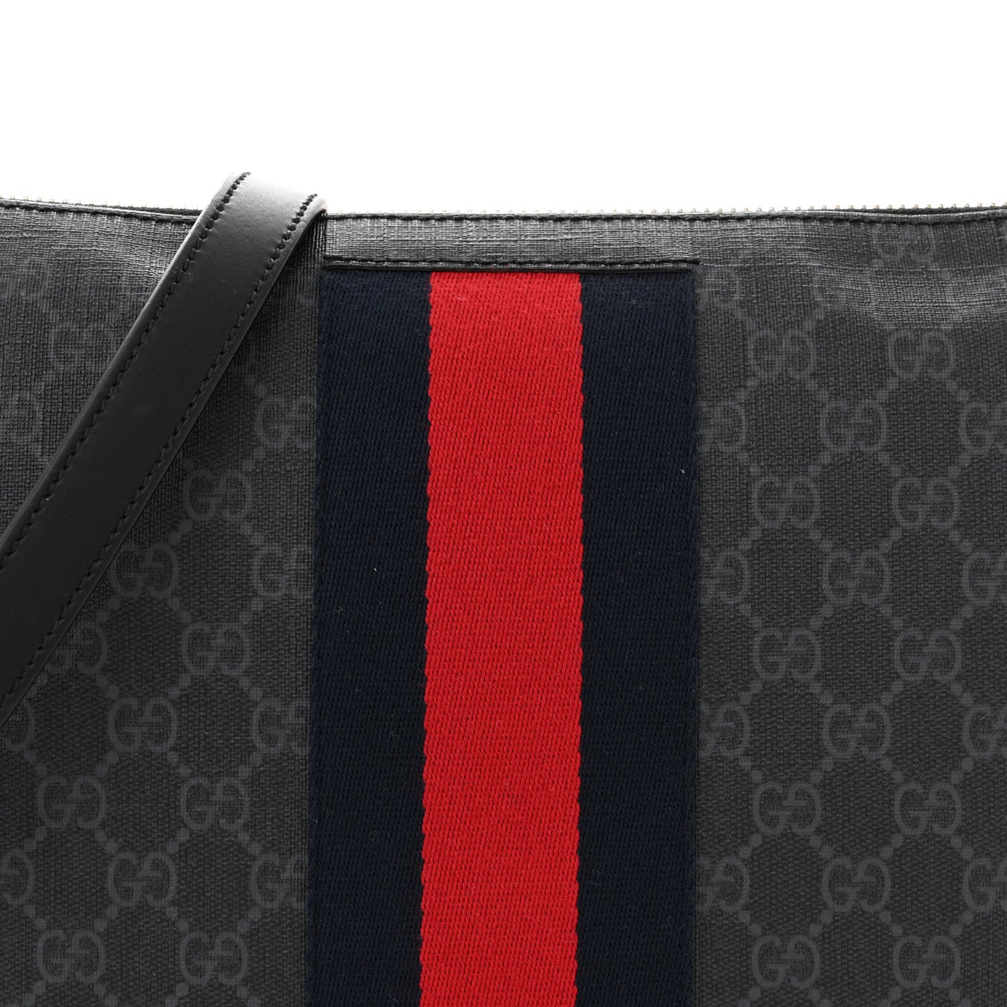 Soft GG Supreme Monogram Appia Calfskin Web East West Messenger Bag Black Grey