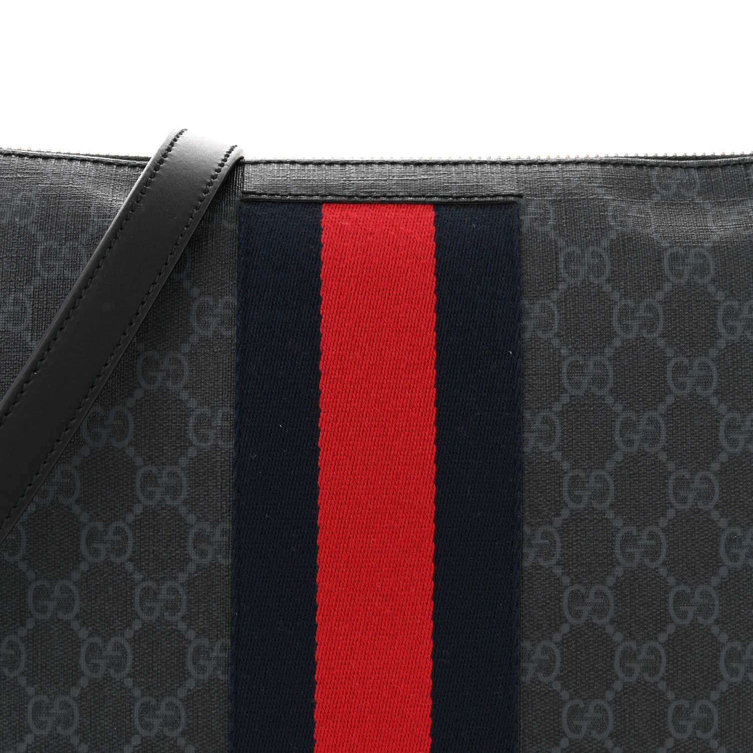 Gucci Soft GG Supreme Monogram Appia Calfskin Web East West Messenger Bag Black Grey 8 of 11