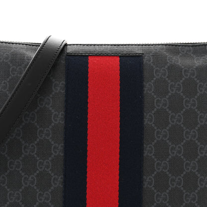 Gucci Soft GG Supreme Monogram Appia Calfskin Web East West Messenger Bag Black Grey 8 of 11