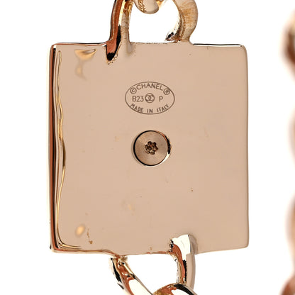 Chanel Metal Crystal CC Square Chain Hoop Earrings Gold 3 of 5