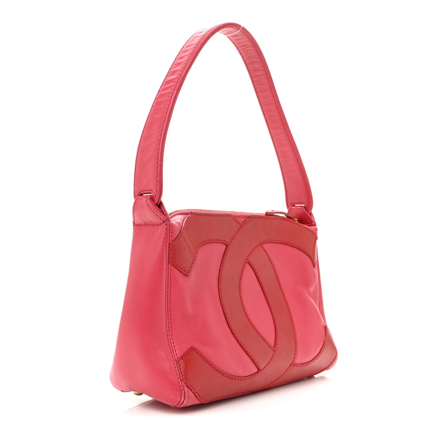 Chanel Calfskin Small CC Stitched Shoulder Bag Pink Red 3 of 16