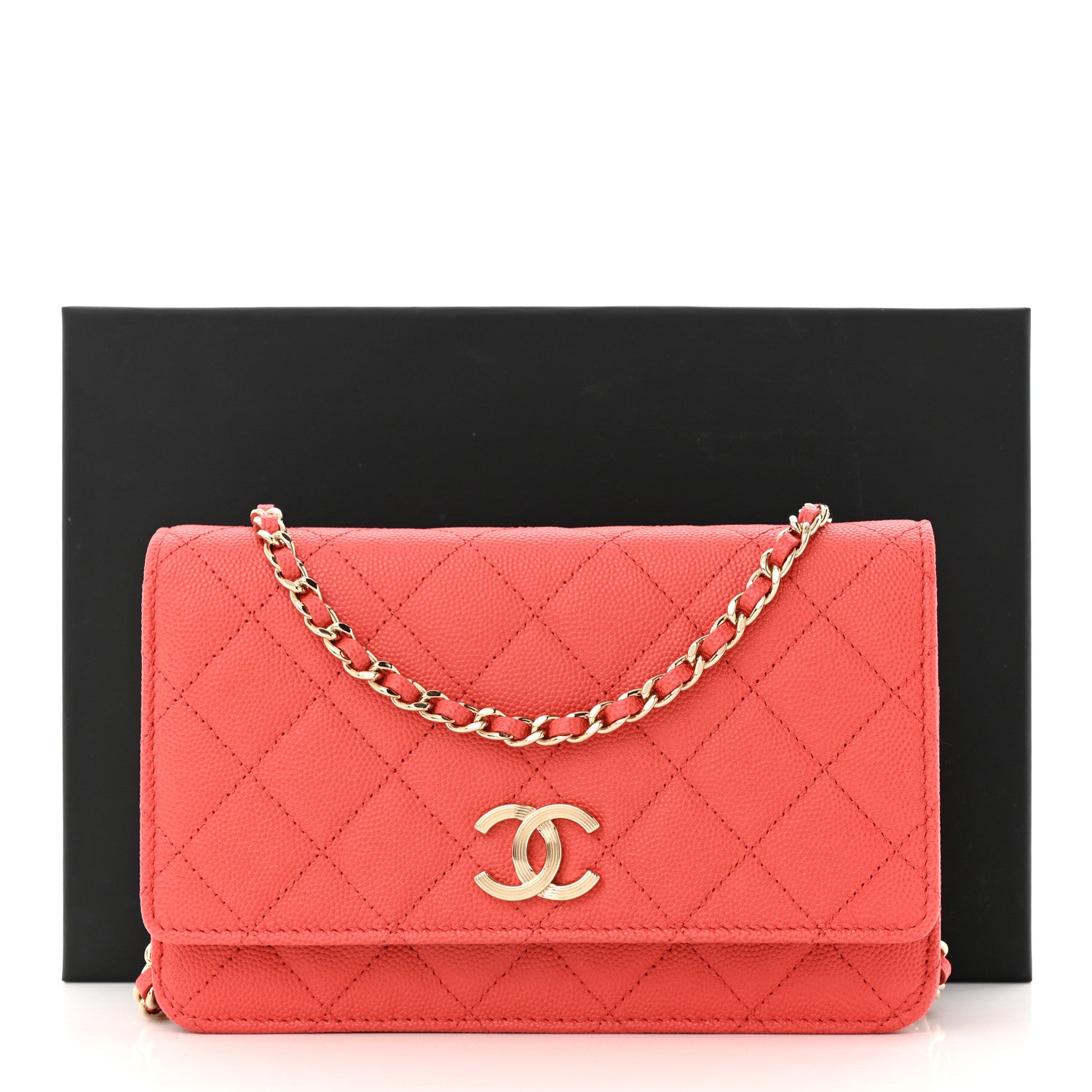Chanel Caviar Quilted Textured CC Wallet On Chain WOC Coral 13 of 13