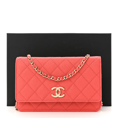 Chanel Caviar Quilted Textured CC Wallet On Chain WOC Coral 13 of 13