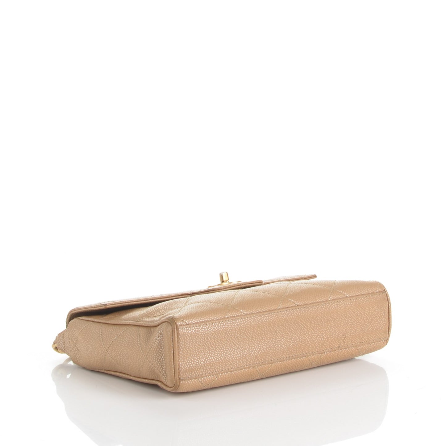Metallic Caviar Quilted Medium Single Flap Beige