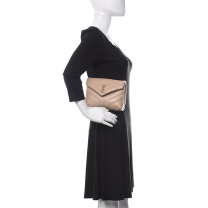 Saint Laurent Calfskin Y Quilted Monogram Toy Loulou Crossbody Bag Dark Beige 2 of 12