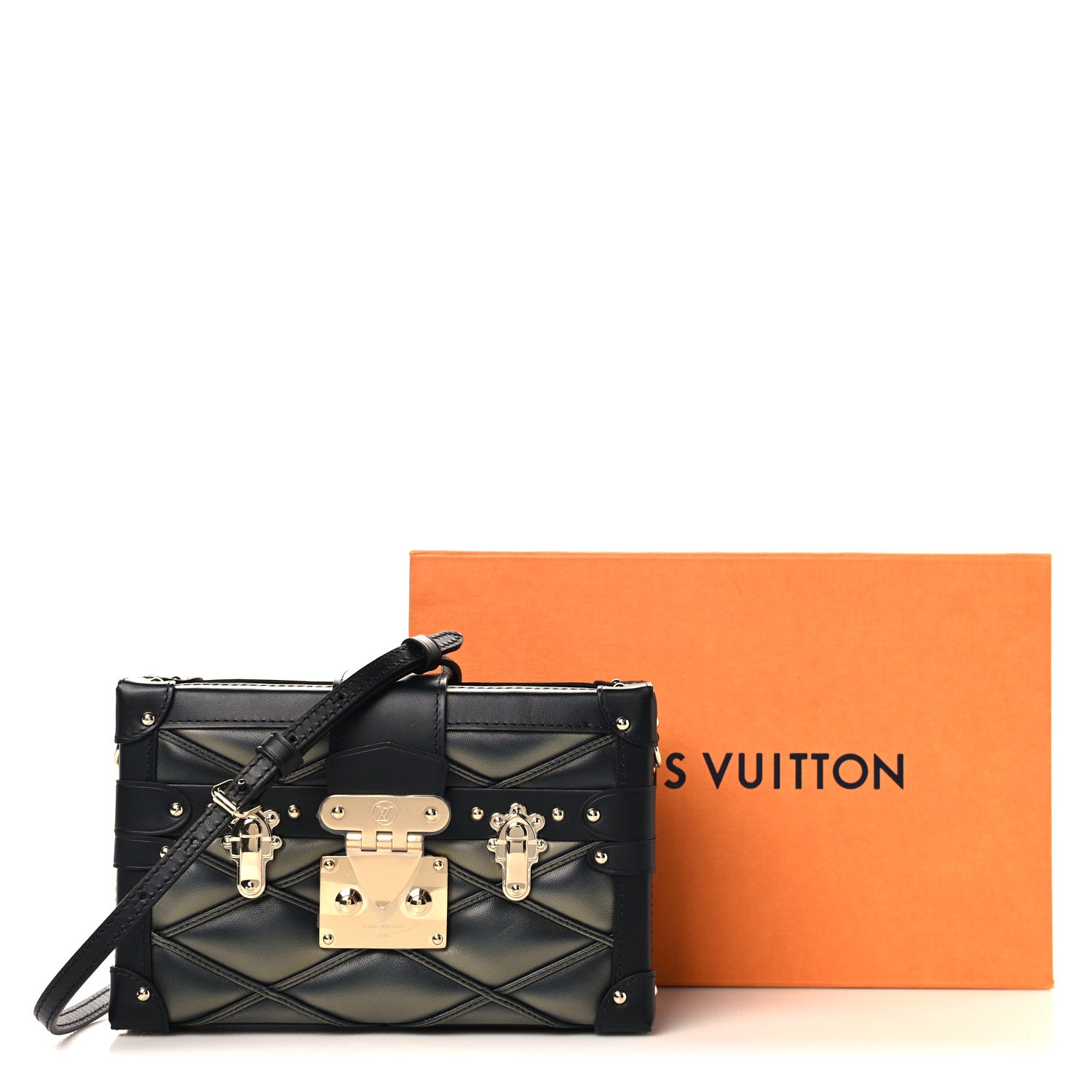 Louis Vuitton Lambskin Malletage Petite Malle Black Beige 10 of 10