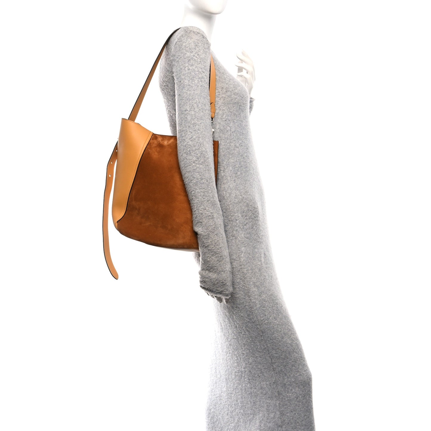 Suede Calfskin Hook Bag Brown Yellow