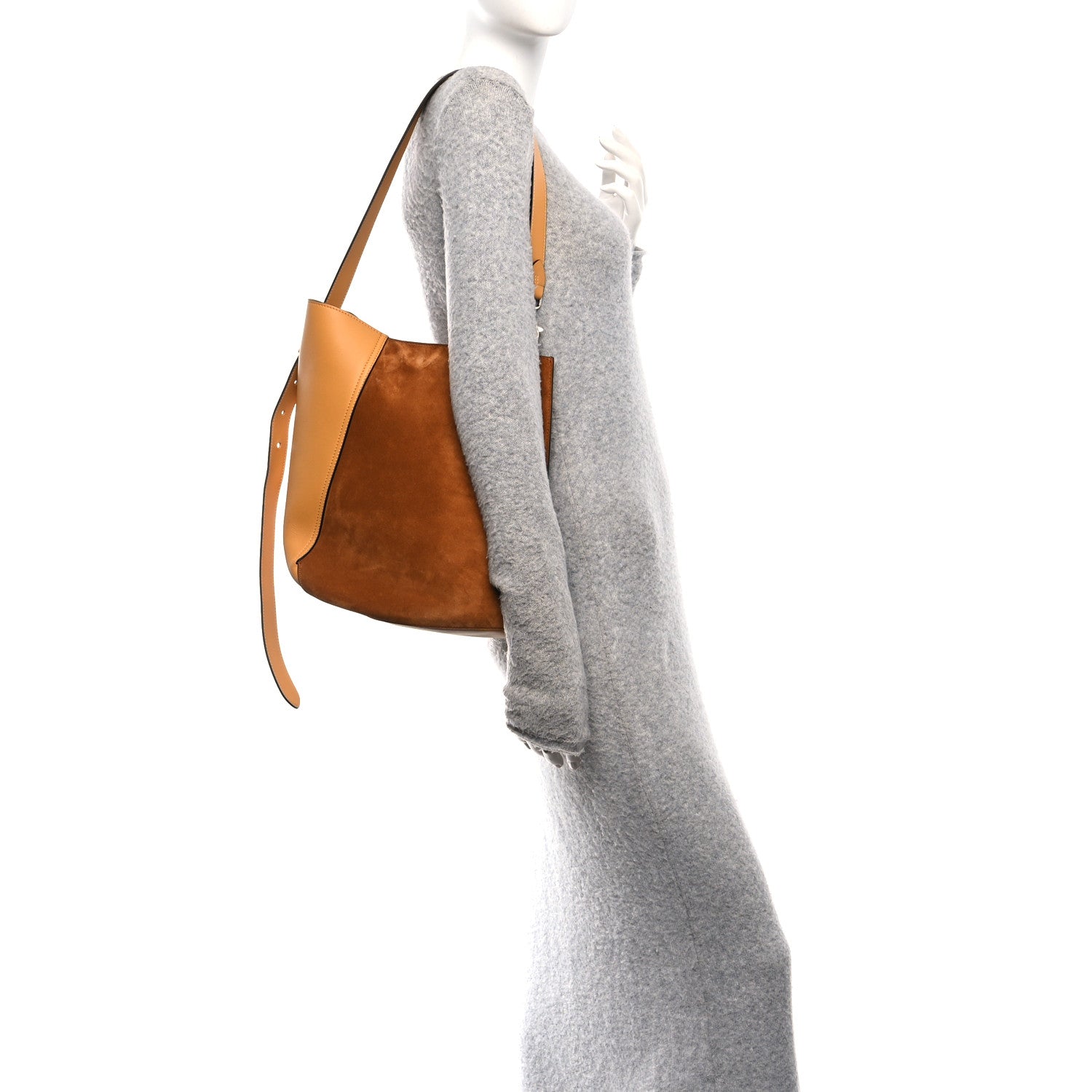 Lanvin Suede Calfskin Hook Bag Brown Yellow 2 of 10