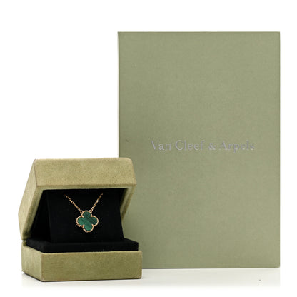Van Cleef & Arpels 18K Yellow Gold Malachite Vintage Alhambra Pendant Necklace 6 of 6