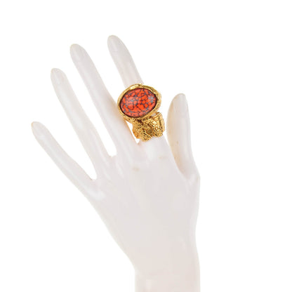 Saint Laurent Glass Cabochon Arty Ovale Ring 7 Gold Coral 2 of 5