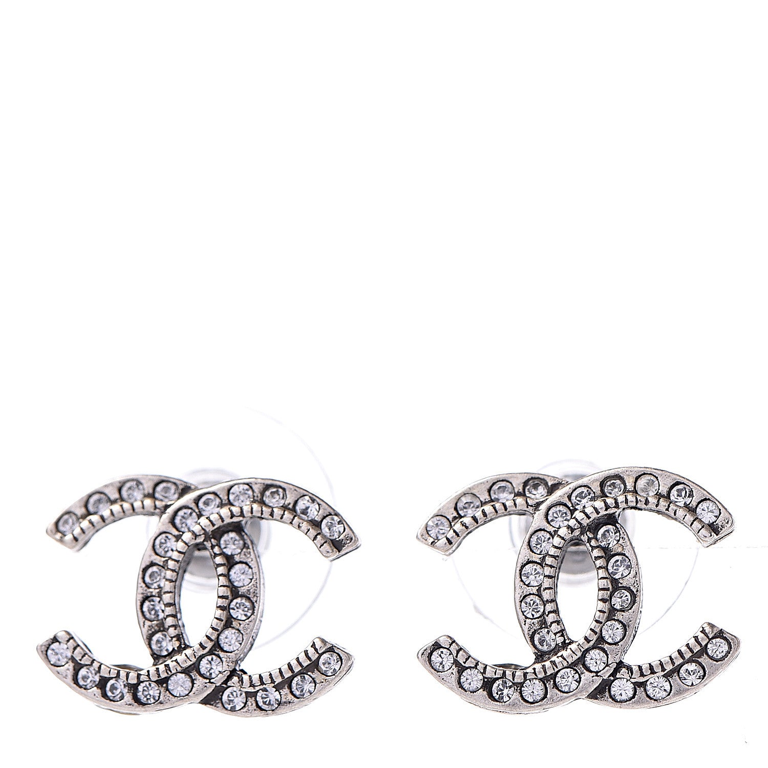Chanel Crystal CC Earrings Silver 1 of 5