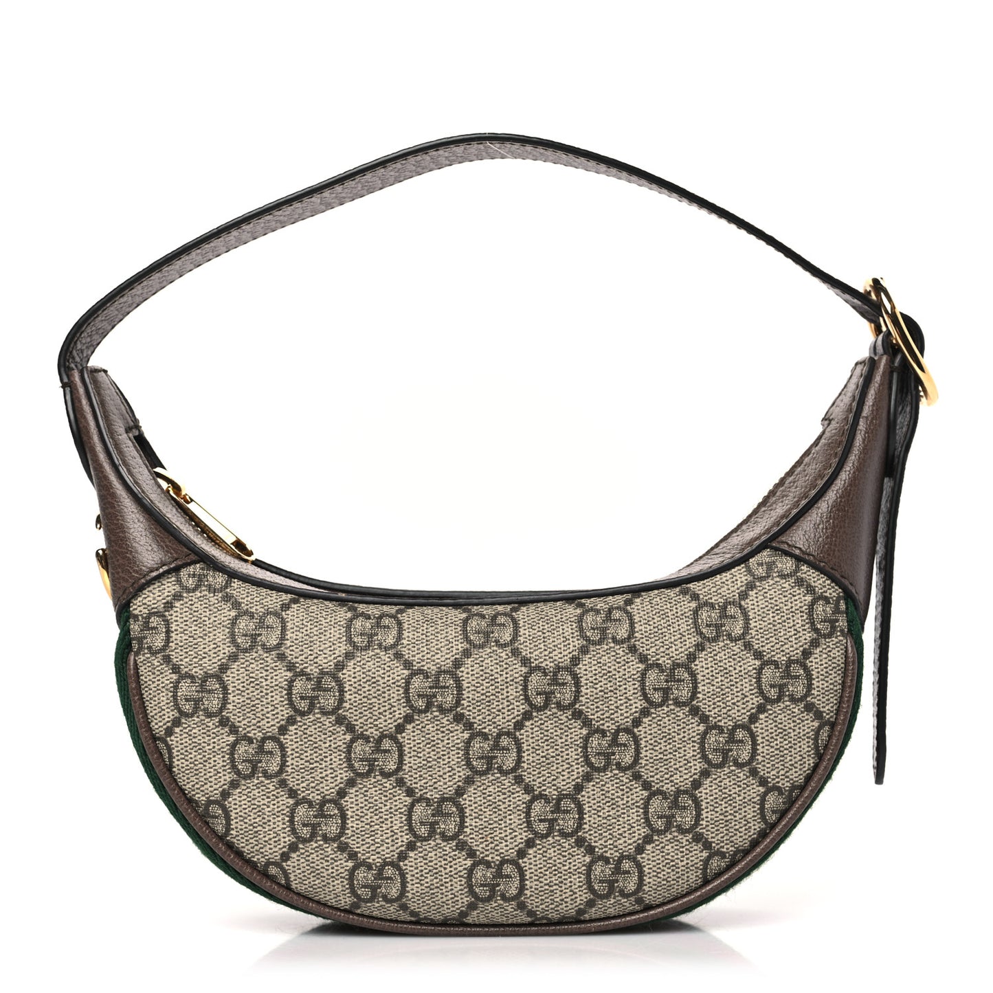 GG Supreme Monogram Textured Calfskin Web Mini Ophidia Half Moon Hobo Beige Ebony New Acero