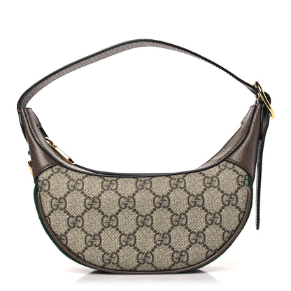 Gucci GG Supreme Monogram Textured Calfskin Web Mini Ophidia Half Moon Hobo Beige Ebony New Acero 1 of 9