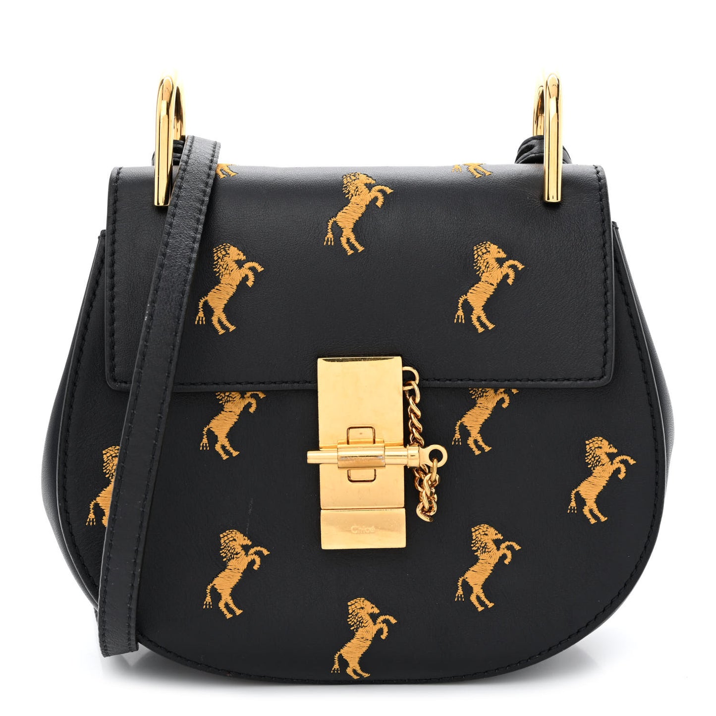 Calfskin Little Horses Embroidered Mini Drew Bijou Shoulder Bag Full Blue