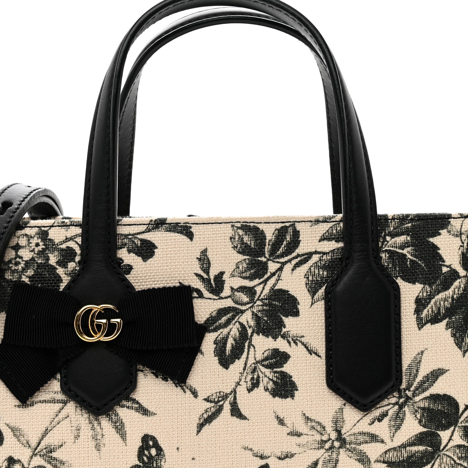Gucci Canvas Herbarium Print Ribbon Top Handle Bag Black 8 of 10