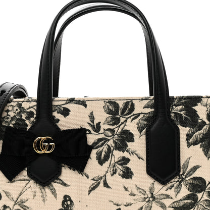Gucci Canvas Herbarium Print Ribbon Top Handle Bag Black 8 of 10