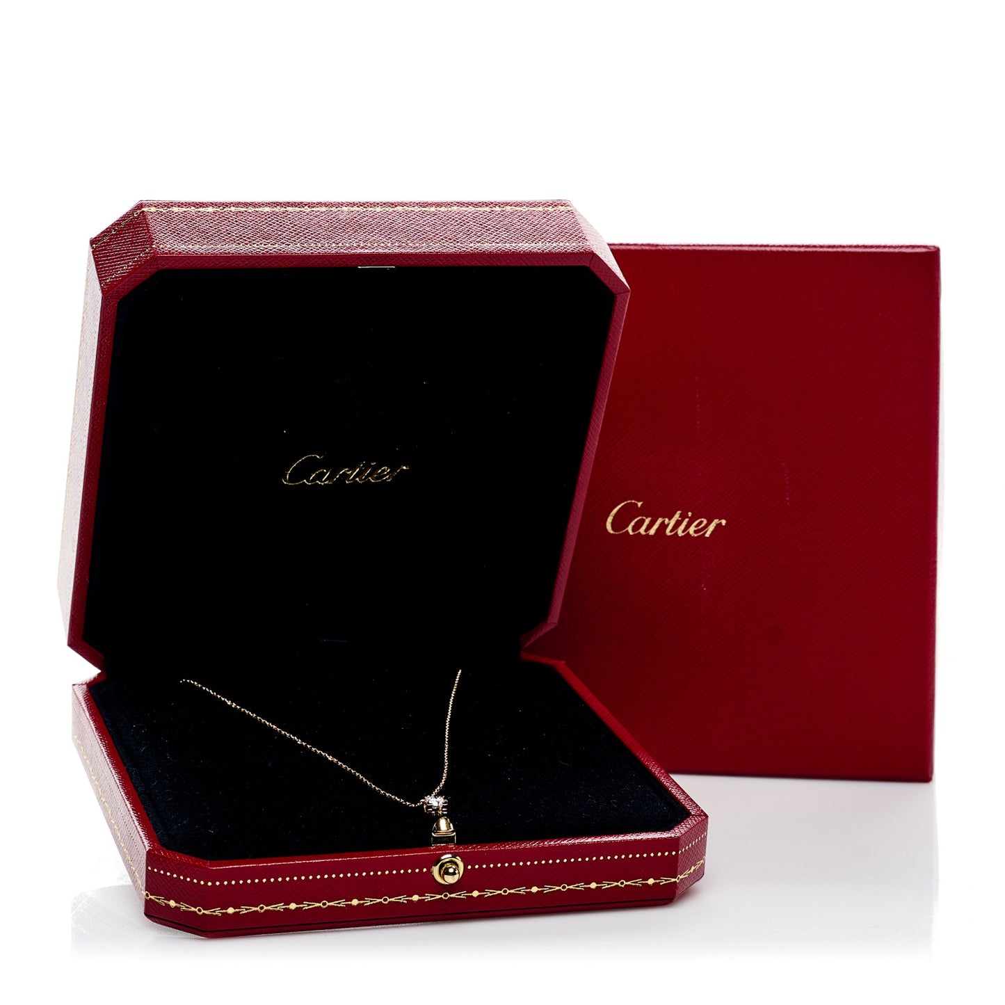 18K Pink Gold Diamond .29ct C De Cartier Pendant Necklace
