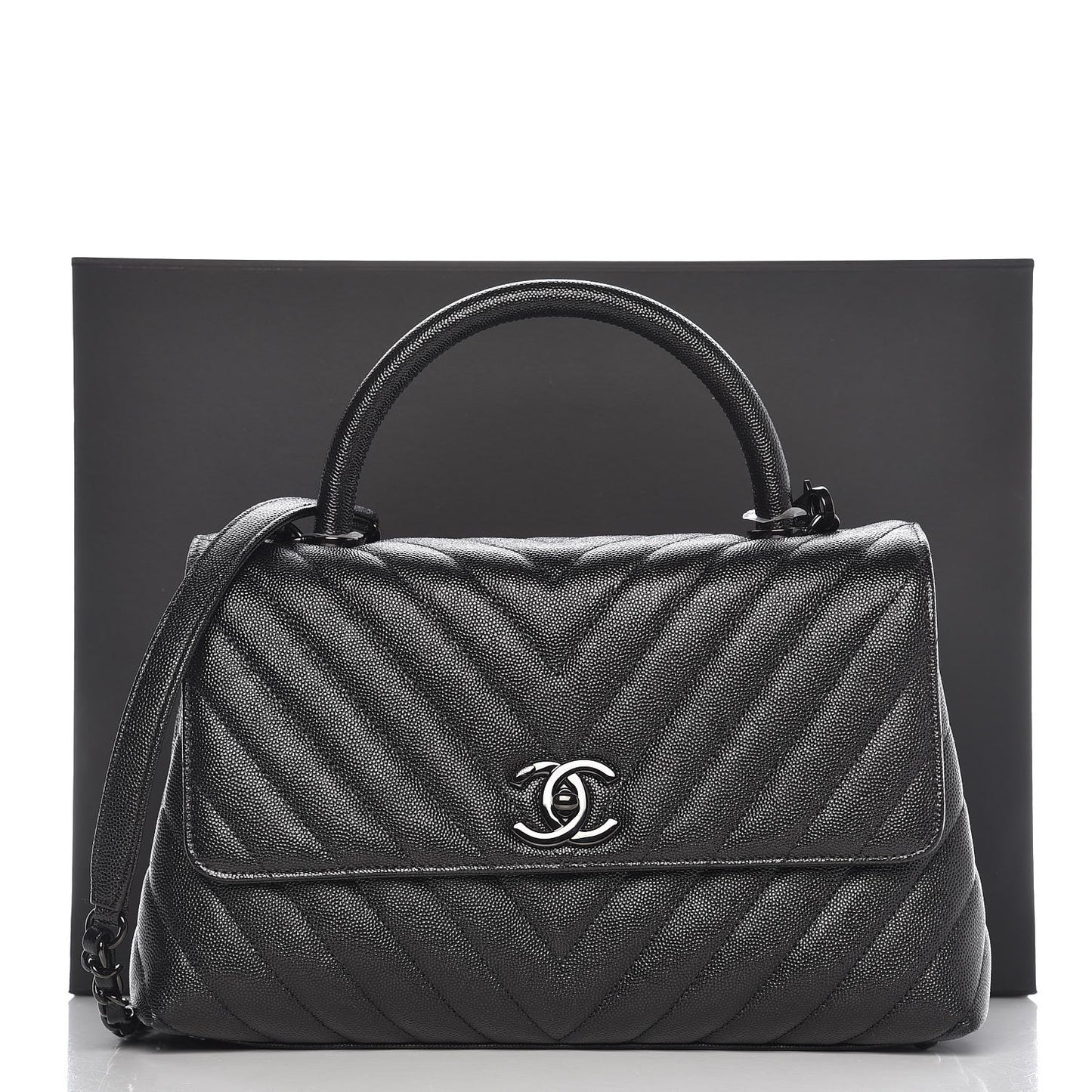 Caviar Chevron Quilted Small Coco Handle Flap So Black