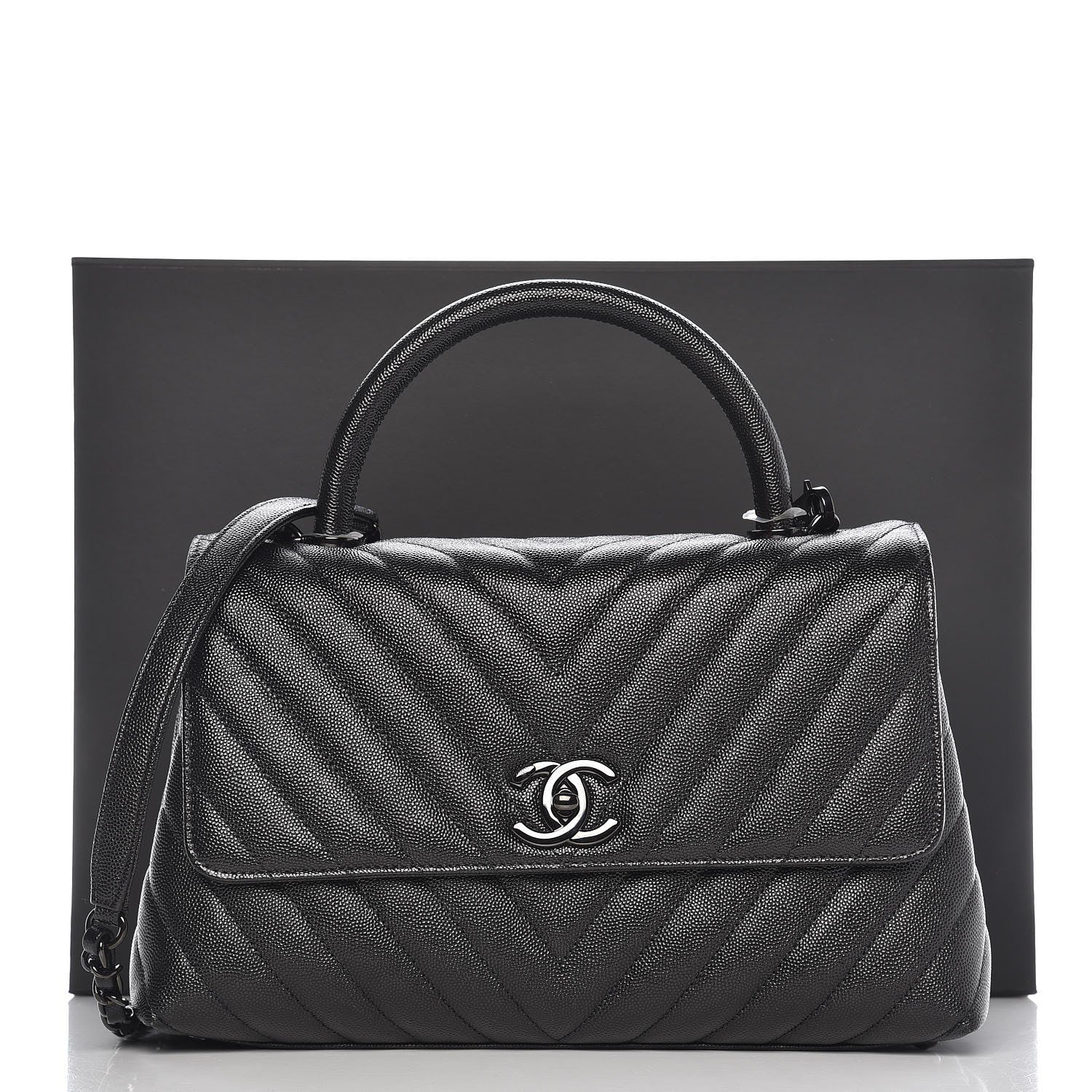 Chanel Caviar Chevron Quilted Small Coco Handle Flap So Black 8 of 8