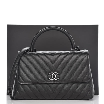 Chanel Caviar Chevron Quilted Small Coco Handle Flap So Black 8 of 8