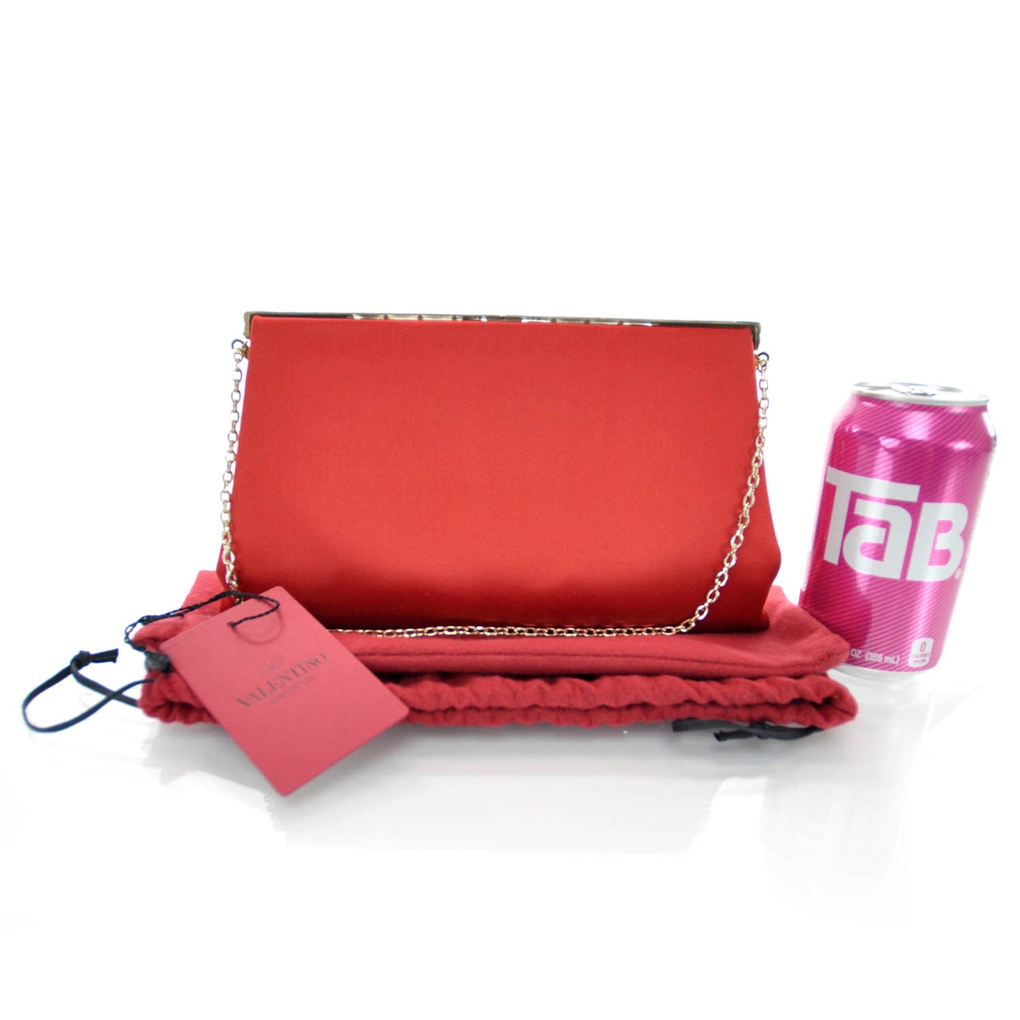 Satin Crystal Pleated Clutch Red