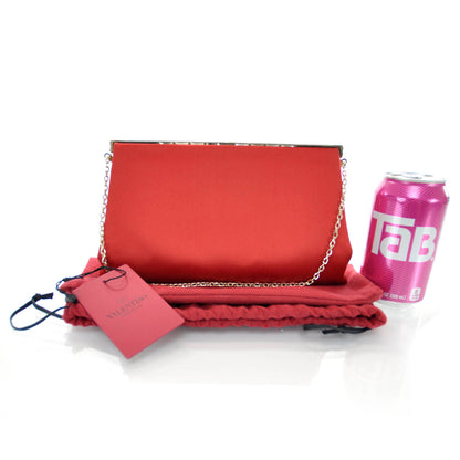 Valentino Garavani Satin Crystal Pleated Clutch Red 3 of 7