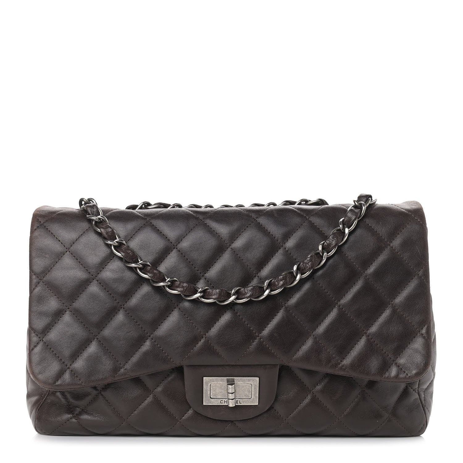 Chanel Washed Lambskin Quilted Jumbo Hybrid Reissue Flap Dark Brown 1 of 11