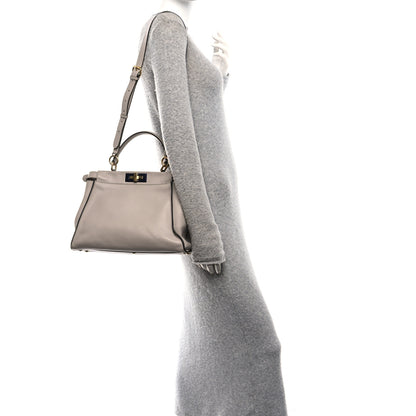 Fendi Vitello Seta Shiny Nappa Medium Peekaboo Iconic Satchel Grigio Polvere Magenta 2 of 12