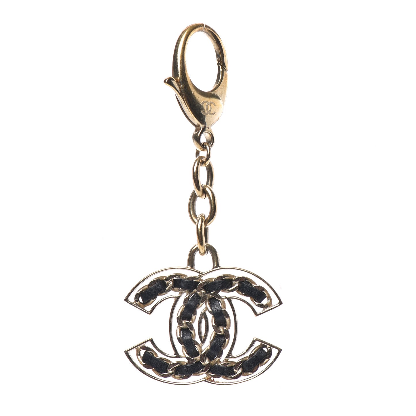 Lambskin Chain CC Key Chain Black Gold