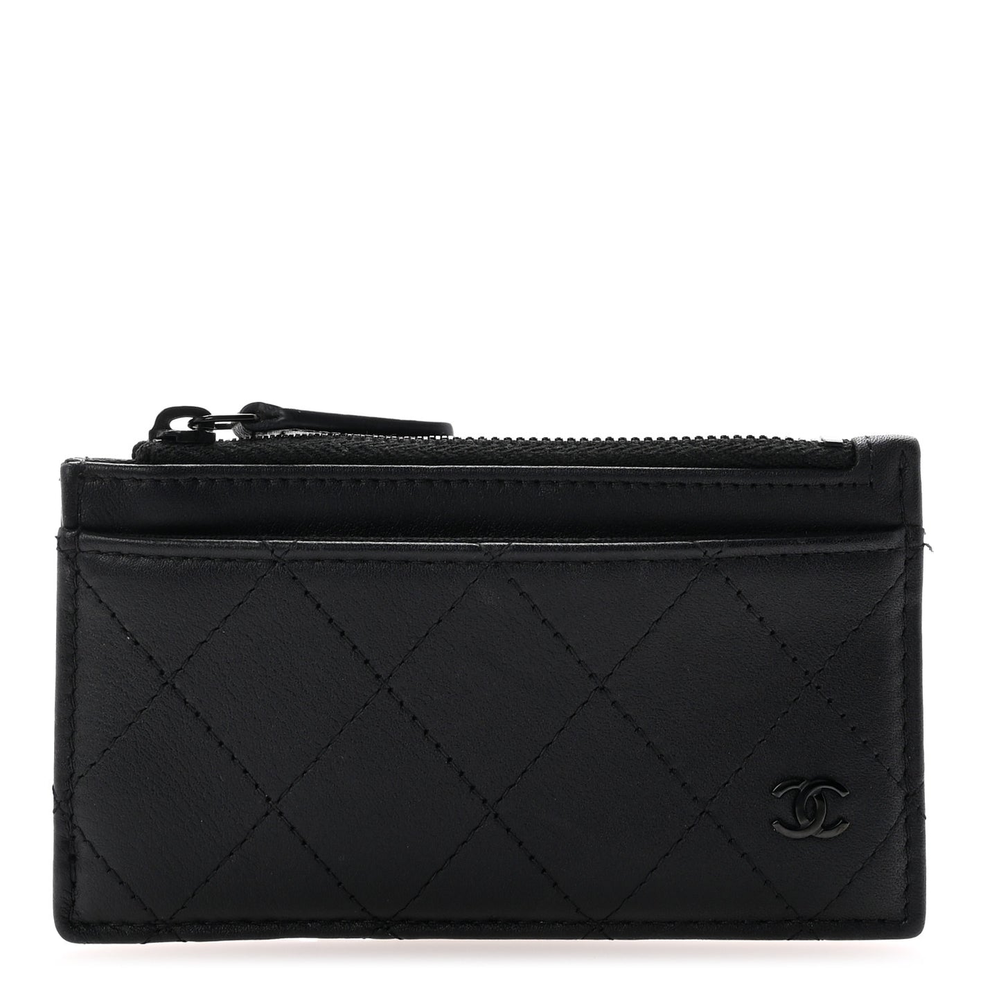 Calfskin Quilted Zip Card Holder So Black