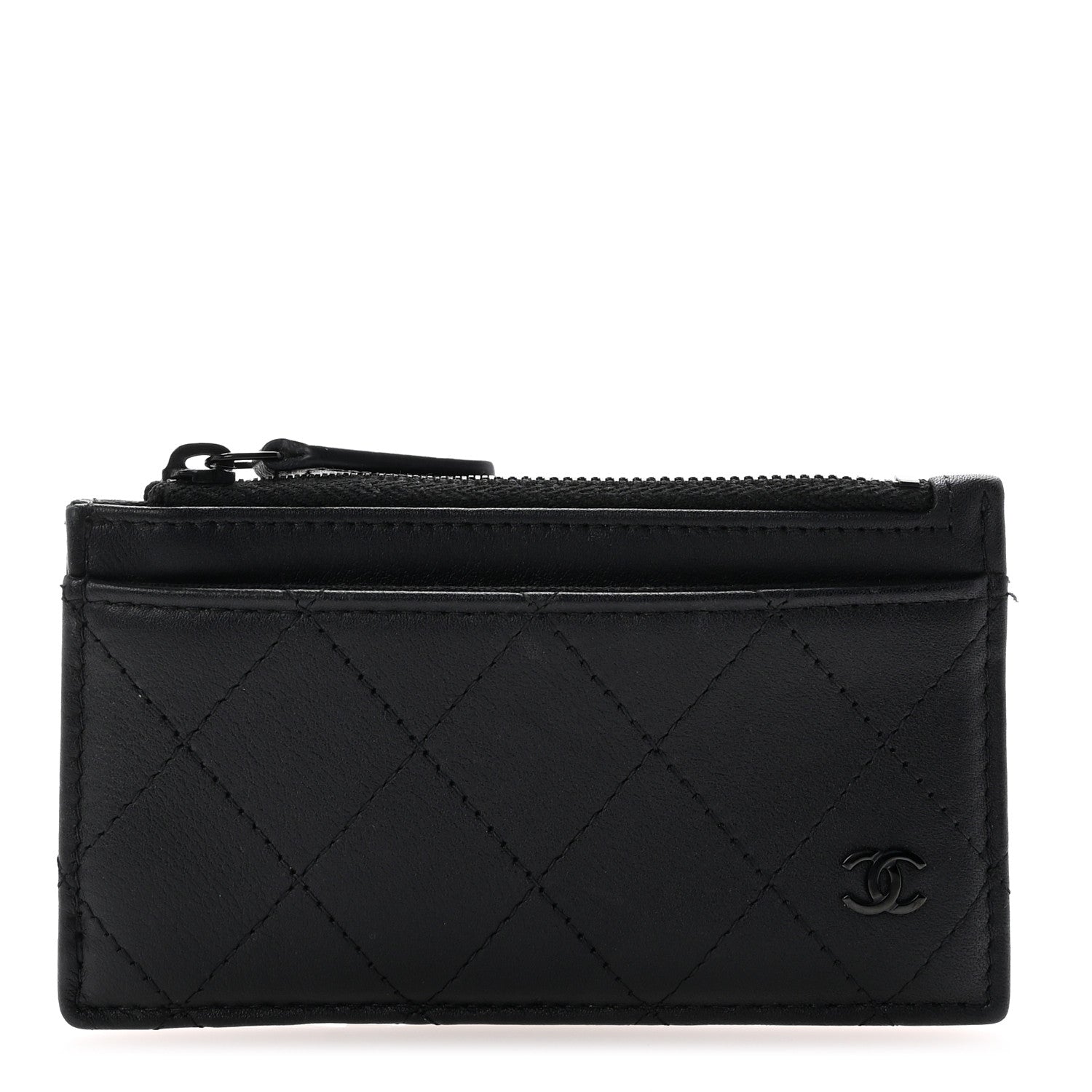 Chanel Calfskin Quilted Zip Card Holder So Black 1 of 8