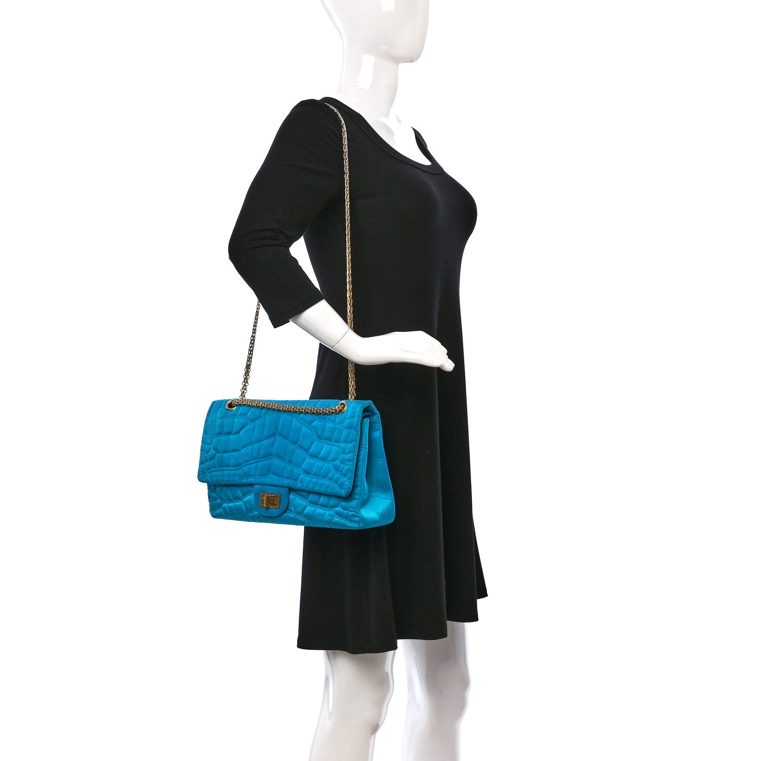 Chanel Satin Coco's Croc 2.55 Reissue 227 Flap Turquoise 2 of 12