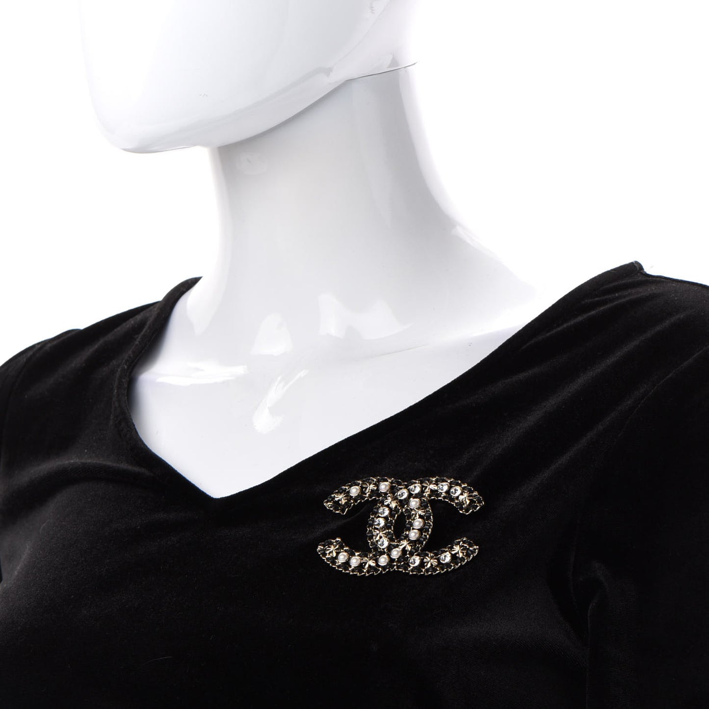 Metal Lambskin Crystal Sergeant Chanel Brooch Black Gold