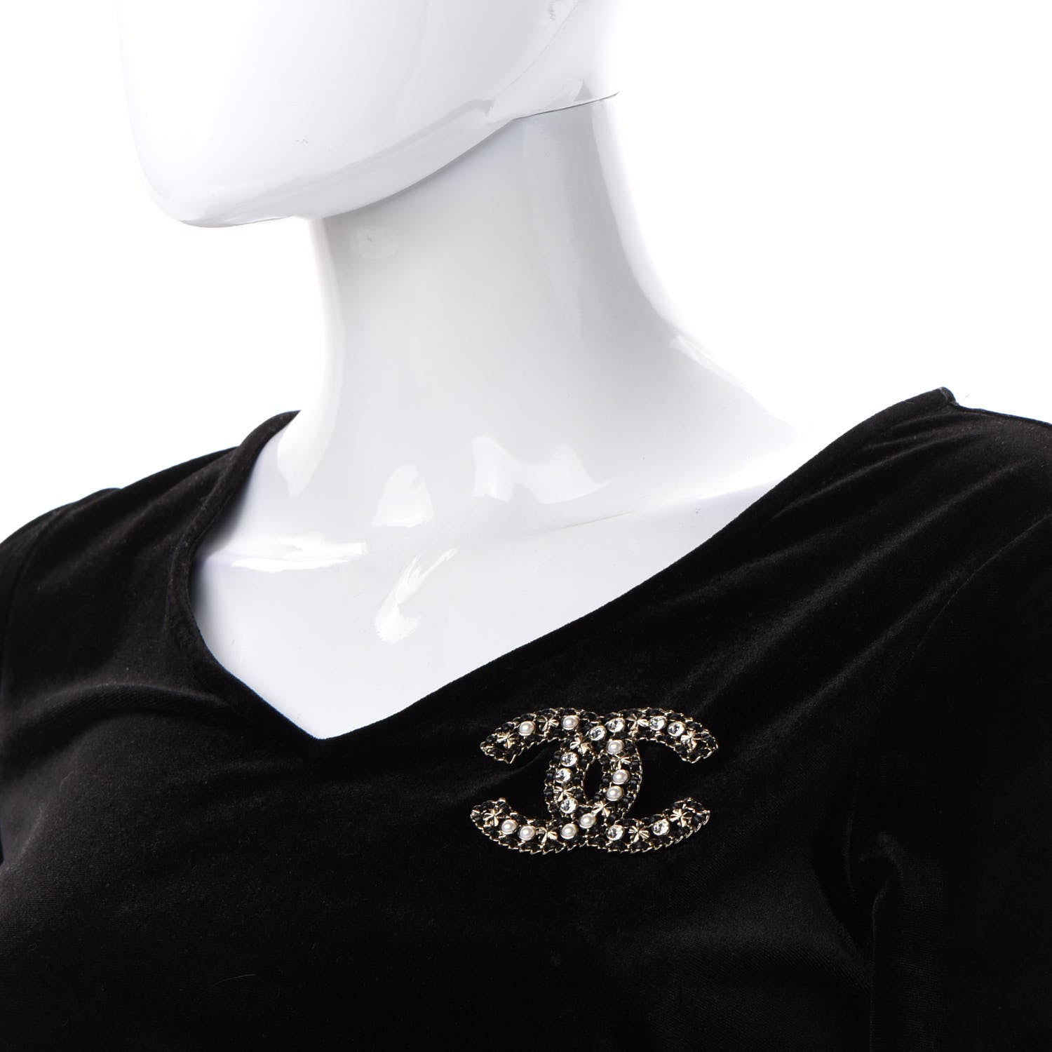 Chanel Metal Lambskin Crystal Sergeant Chanel Brooch Black Gold 2 of 4
