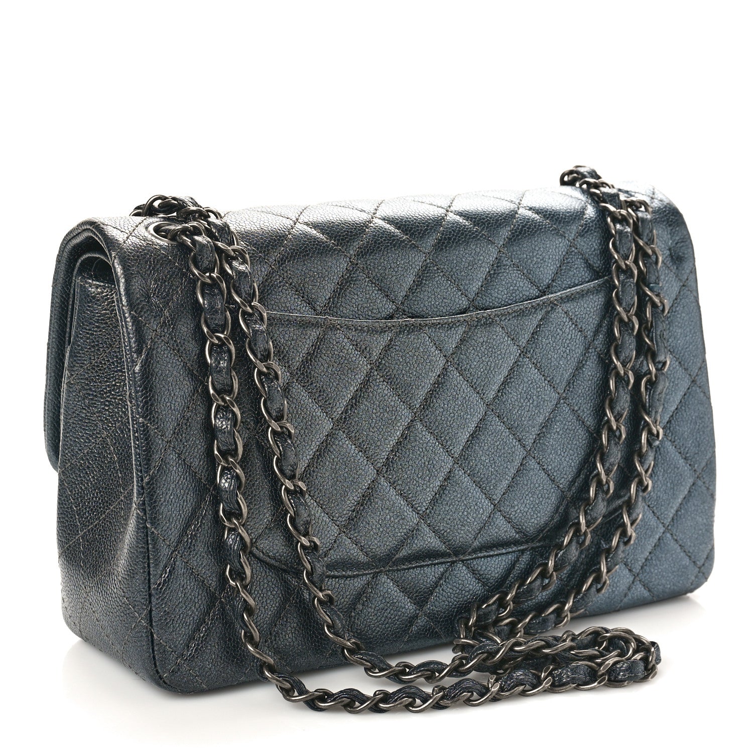 Chanel Metallic Caviar Quilted Jumbo Double Flap Dark Grey 3 of 12