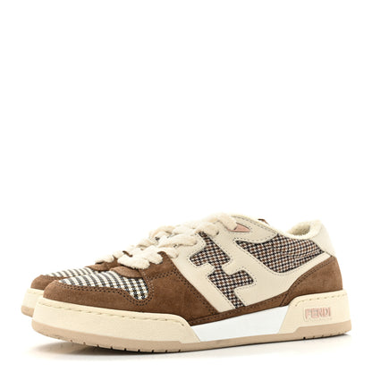 Fendi Calfskin Suede Houndstooth Fendi Match Low Top Sneakers 37 Cream Brown 3 of 14